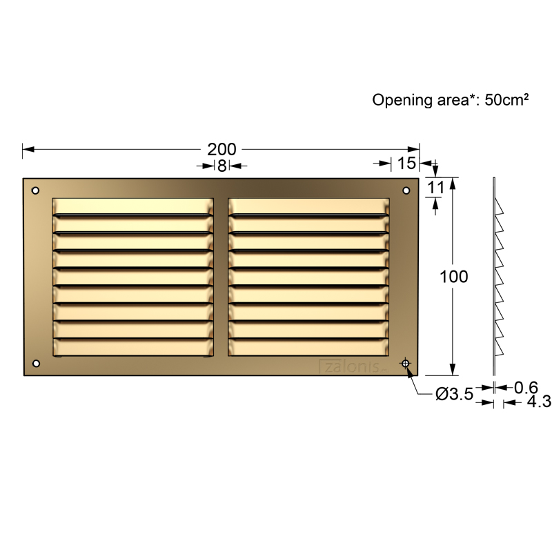 AIR VENTILATION GRILLE COVER 10x20cm GOLD